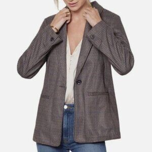 SANCTUARY Plaid Academia Single Button Notched Collar Boyfriend Blazer, Small
